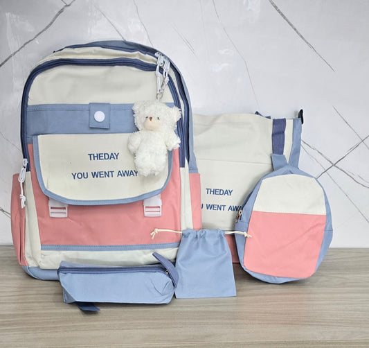 SET DE MOCHILA COREANA OSITO 5 PIEZAS LILA